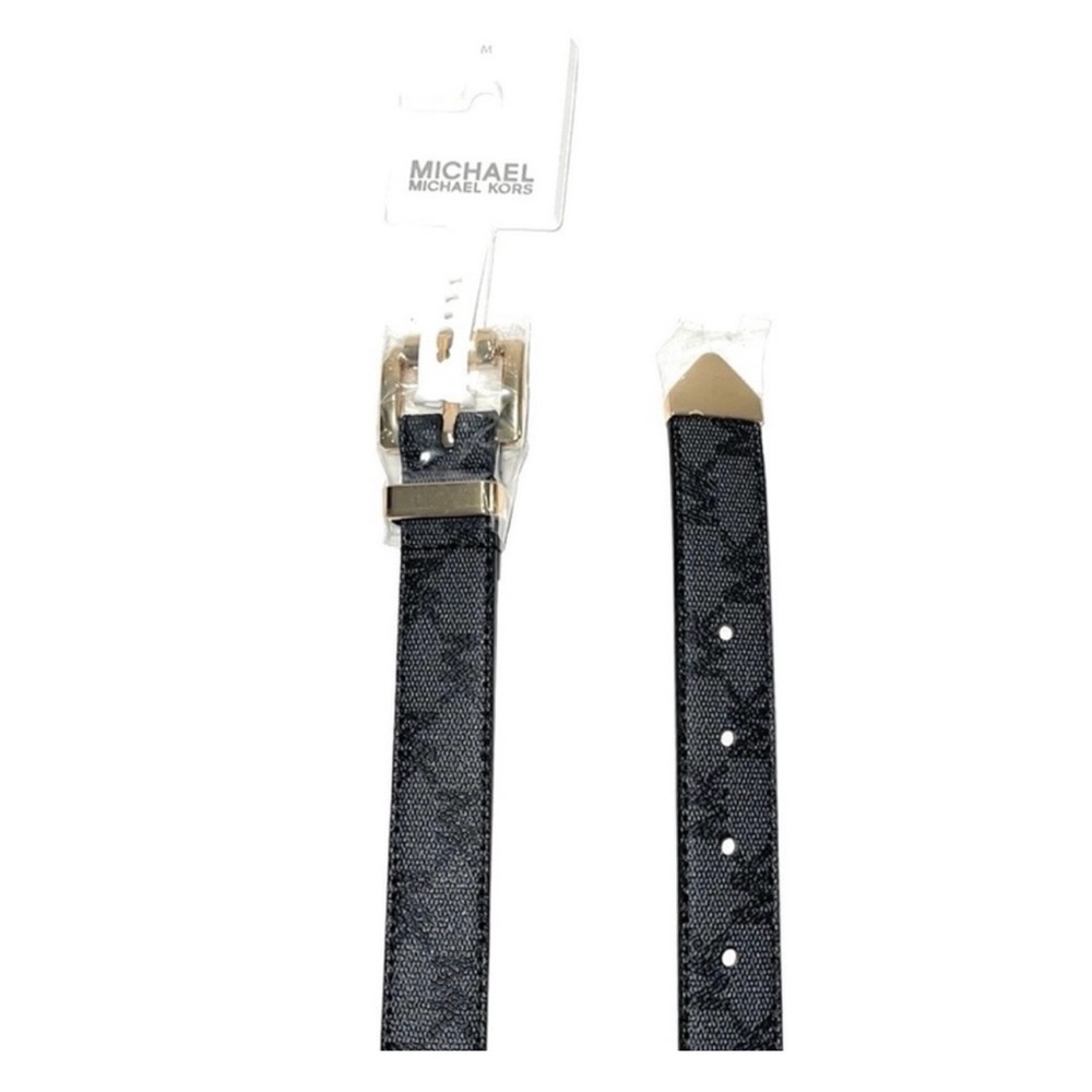 Michael Kors Women’s Gold-tone square buckle MK logo printed Belt. NWT Sz Small - Picture 3 of 14